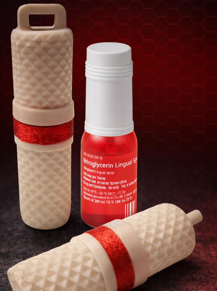 Étui compact pour vaporisateurs de nitroglycérine.